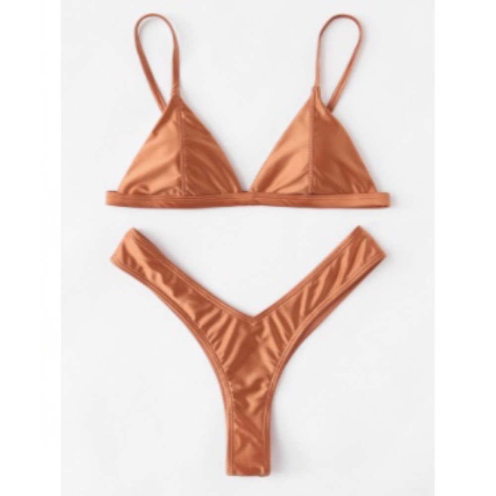 Satin Triangle Bikini Set - Rust Brown